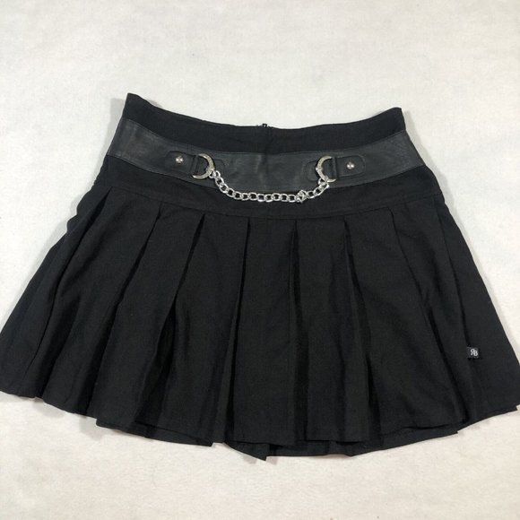 Royal Bones Daang Goodman Womens Large Black Pleated Mini Skirt Chain Punk Goth - Picture 1 of 12
